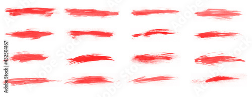 Картината върху платно Abstract set of red smear brushes isolated on white background