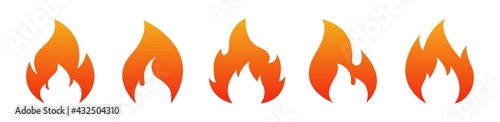 Fire flame icon set. Fire logo design template. Burn signs isolated on white background. Vector illustration.