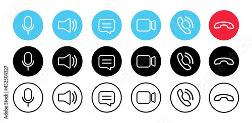 Video call icon set. Video calling conference. Interface digital communication. Vector illustration EPS10.
