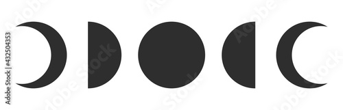 Moon phases. Astronomy icon set. New moon to full moon isolated on white background. Vector Illustration, eps10.	