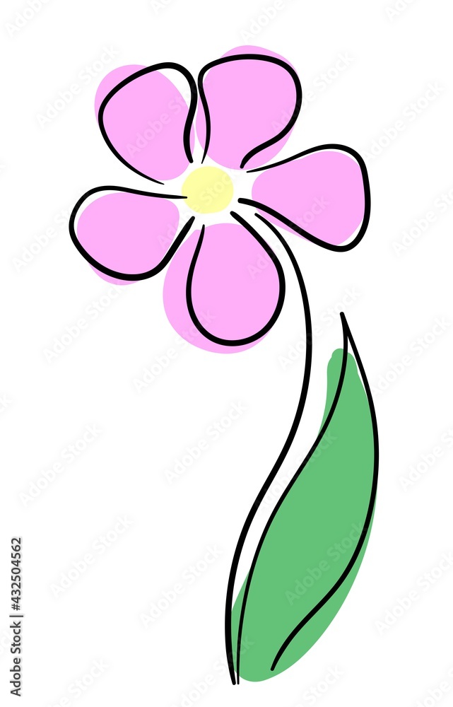 Simple primitive flower in delicate pastel colors, flat vector illustration