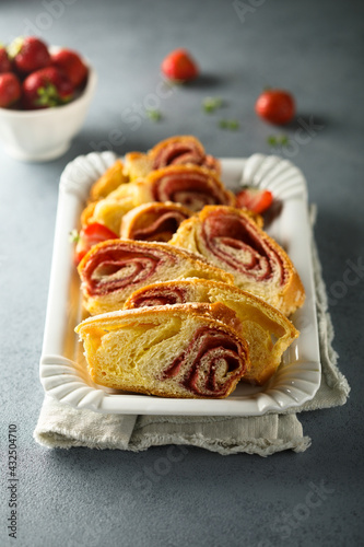 Homemade strawberry vanilla pastry roll
