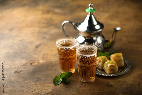 Traditional Moroccan tea with fresh mint