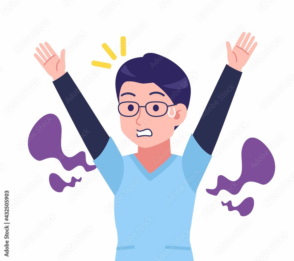 ブルーのシャツを着た若い男性