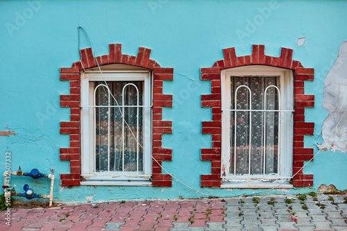 Windows of an old house. Architecture in Turkey