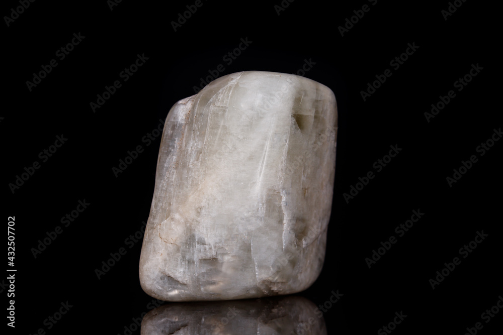 Macro mineral stone Moonstone on black background Macro mineral stone Moonstone on black background
