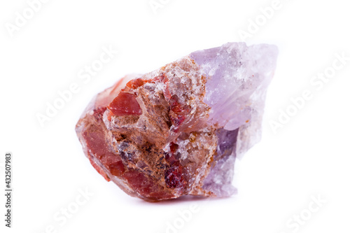 stone macro mineral quartz red on a white background