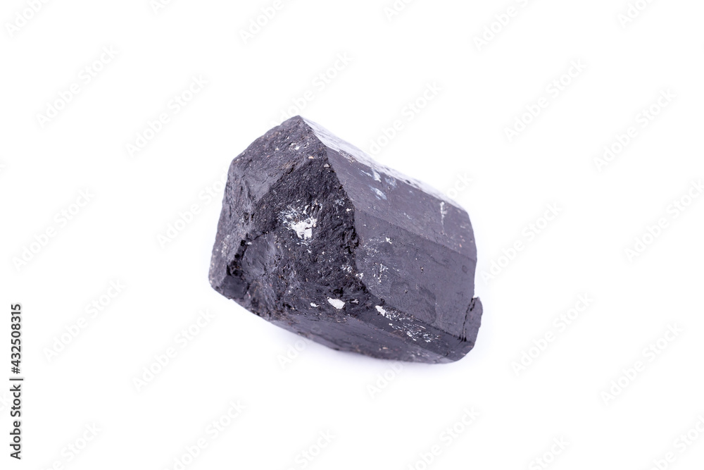 macro mineral stone schorl on a white background