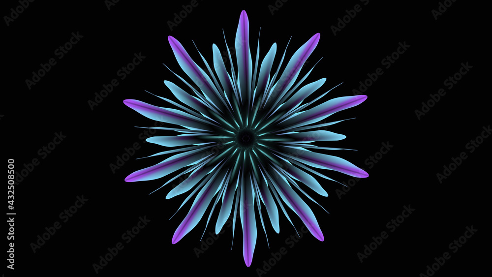 Blue purple neon flower for abstract art on dark background. Glow bloom. Blue purple neon flower for abstract art on dark background. Glow bloom.