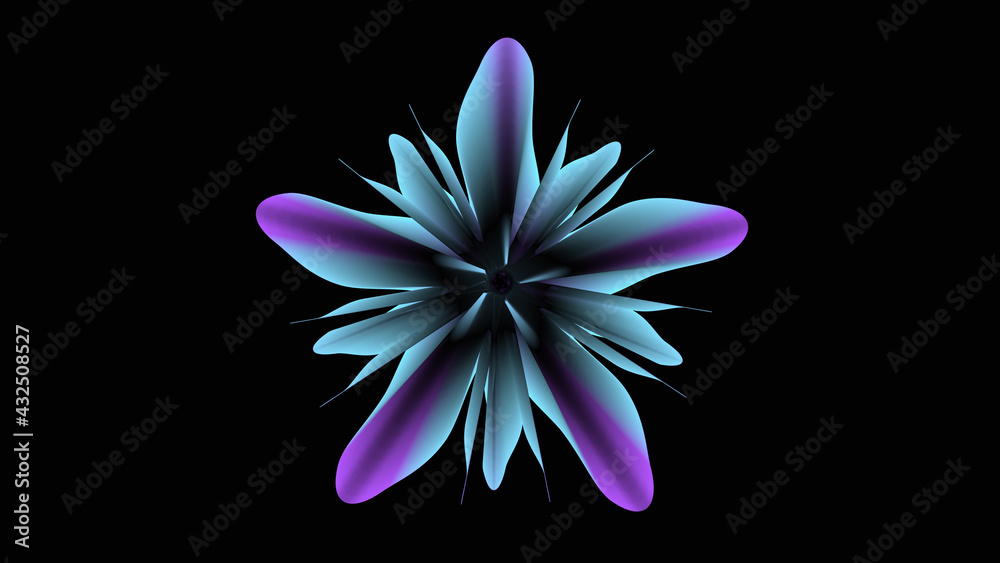 Blue purple neon flower for abstract art on dark background. Glow bloom. Blue purple neon flower for abstract art on dark background. Glow bloom.