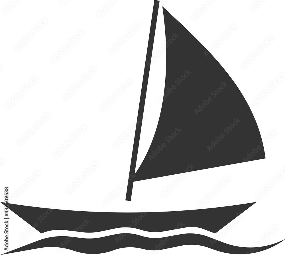 Icon of a boat floating on the waves with sails. Icon of a boat floating on the waves with sails.
