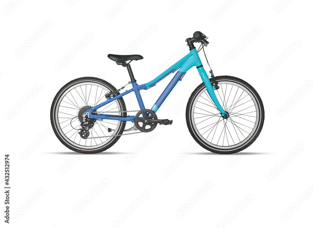 Cyan blue bicycle isolated on white background​ with cutout have clipping path