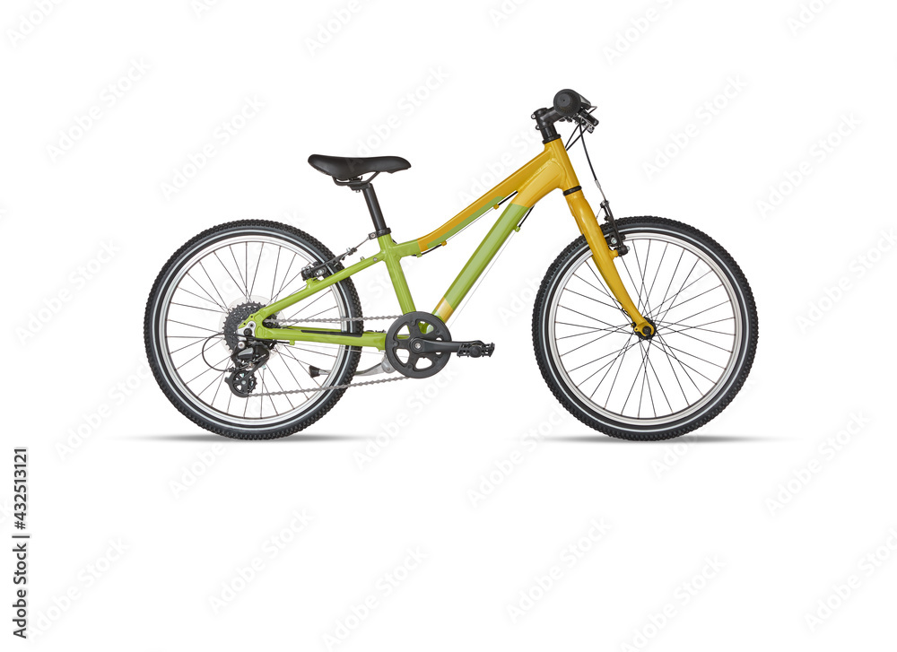  Green yellow bicycle isolated on white background​ with cutout have clipping path 