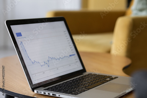 Black Business woman using laptop for analyzing data stock market, forex trading graph, stock exchange trading online, financial investment concept. close up