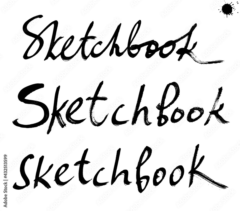 SKETCHBOOK. Lettering on white background. Typography for covers of notebooks and sketchbooks. 