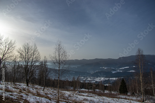 Morning town of Yaremche in the Mountains in winter