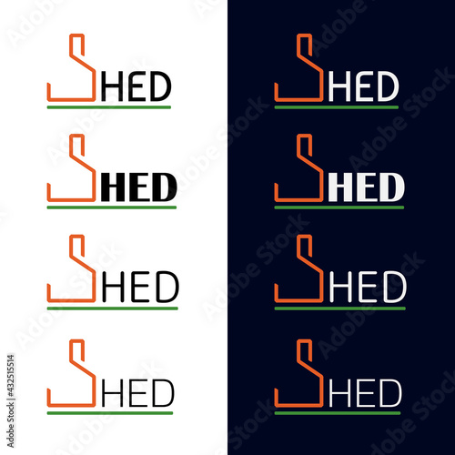 Set of colored logo or icon concept for garden shed business. Toolhouse isolated on white and dark background. Vector illustration.