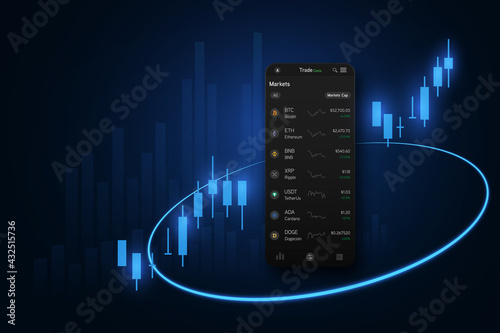 design. Web Site Screen template. The concept of a universal application with cryptocurrency and Binary option, forex market App for online trading , smartphone. vector illustration