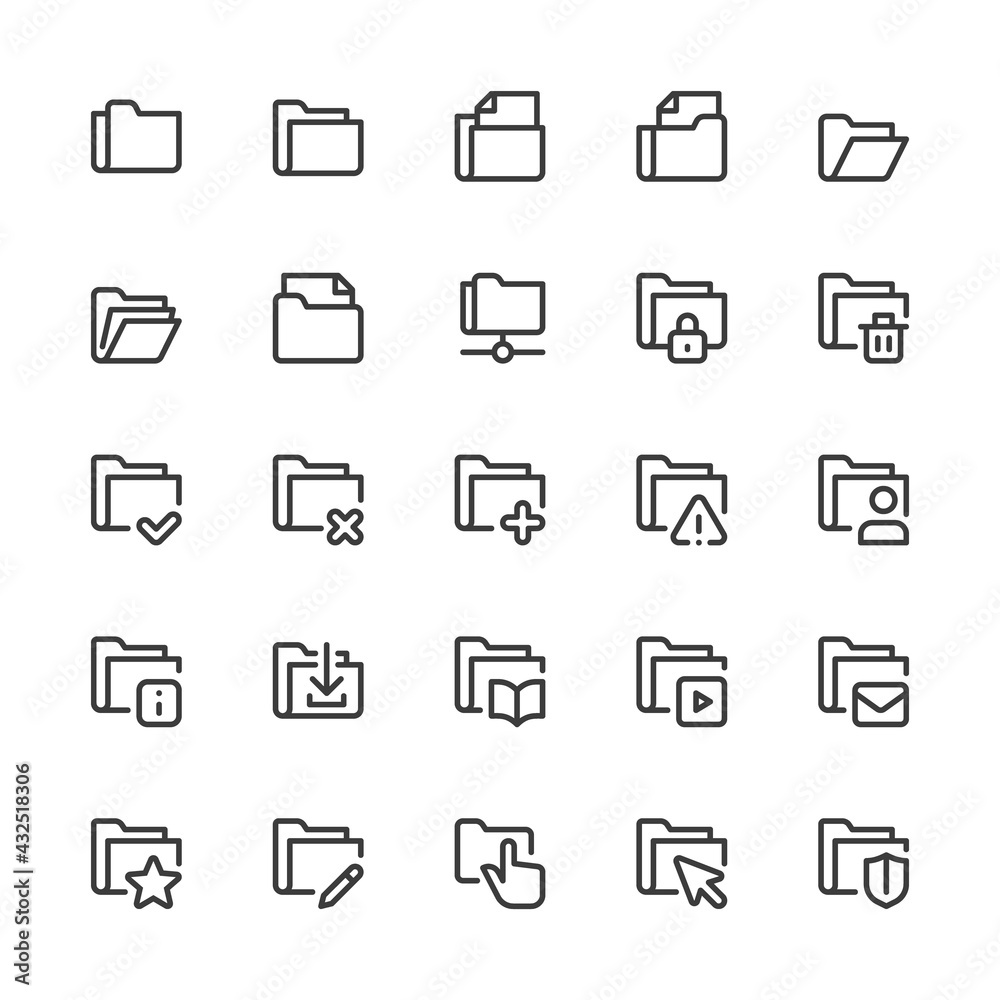Simple Interface Icons Related to Folders. Repository, File Catalog, Local Network. Editable Stroke. 32x32 Pixel Perfect.