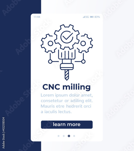 cnc milling, mobile banner design with line icon