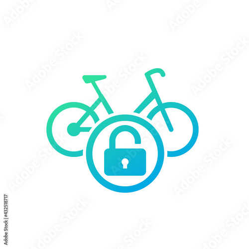 Unlock bike icon, a bicycle and a lock vector