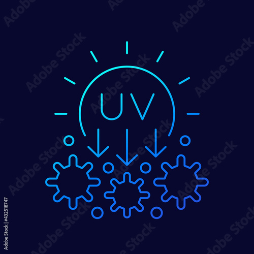 UV light for disinfection, ultraviolet rays line vector icon