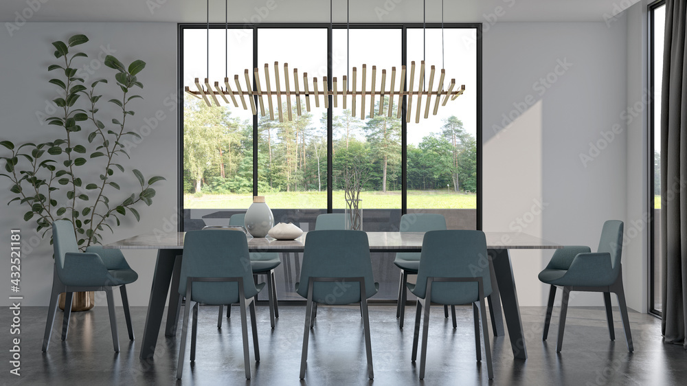 Fototapeta premium Illustration 3D rendering large luxury modern bright interiors Living room mockup computer digitally generated image