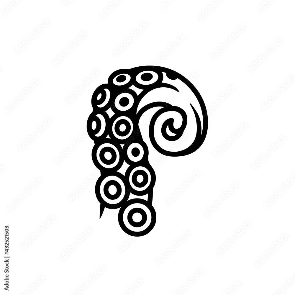 Tentacle of octopus icon. Black line vector isolated icon on white ...