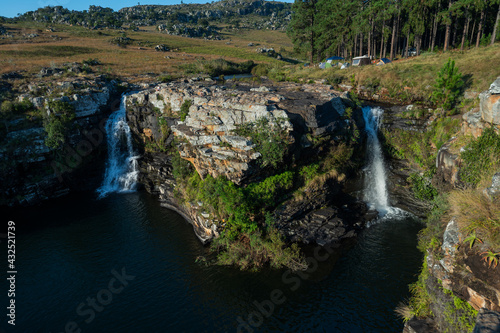 Beautiful slow shutter waterfall in Nelspruit South Africa  Water Cascading down a mountain side over the rocky terrain