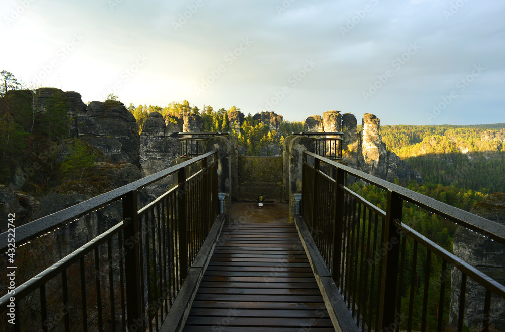 Outlook platform with panormana view to the landscape of Saxon Switzerland, Germany
