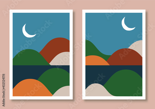 Abstract posters art set with boho style vector illustrations. Perfect for greeting card, poster, banner, flyer, social media post, feed, story, fleet.