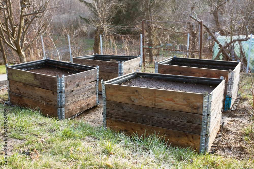 pallet collar raised beds for vegetables planting. modern agriculture