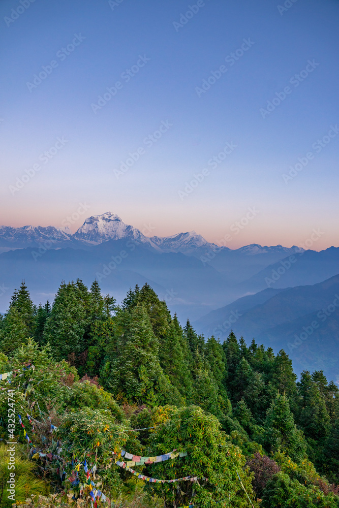 Sunrise on Poonhill beautiful mountain view of the Annapurna range.