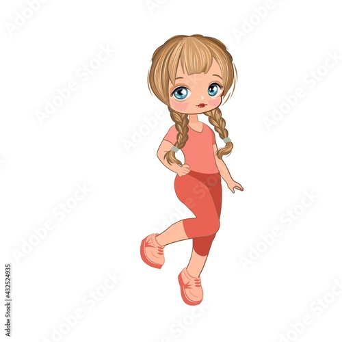 Little girl in pretty pants. Flirts. Handsome fashionable child. The isolated object on a white background. Vector illustration