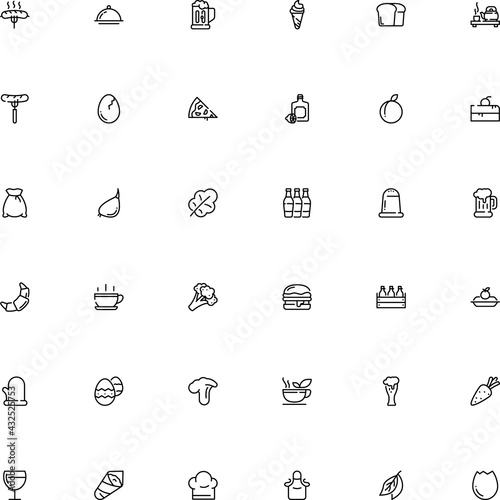 icon vector icon set such as: dome, catering, cappuccino, flatware, sack, loaf, decoration, kettle, fish, sketch, ornament, shrimp, cone, asian, lemon juice, citrus, frozen, chinese, tool, plate