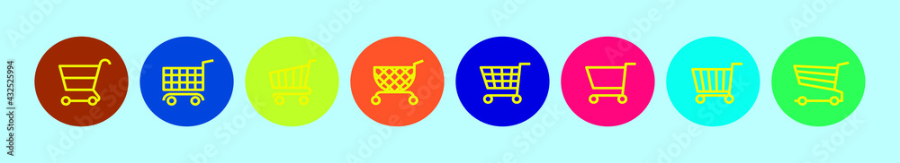 set of supermarket cart cartoon icon design template with various models. vector illustration isolated on blue background set of supermarket cart cartoon icon design template with various models. vector illustration isolated on blue background
