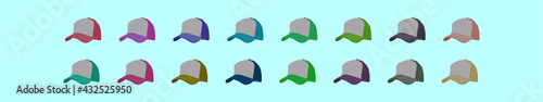 set of trucker hat cartoon icon design template with various models. vector illustration isolated on blue background