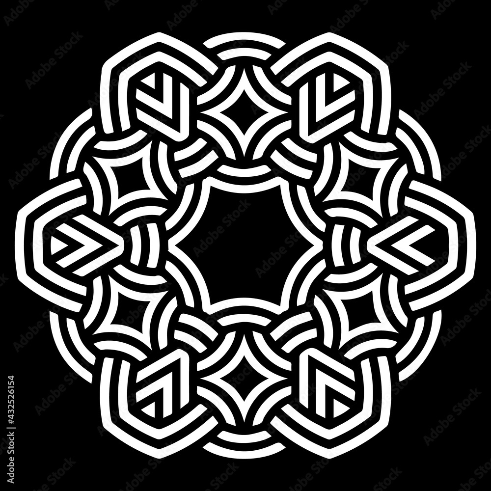 Ethnic isolated oriental pattern. Geometric black white element for ornament. Template for design, creativity, wallpaper, textiles, coloring.