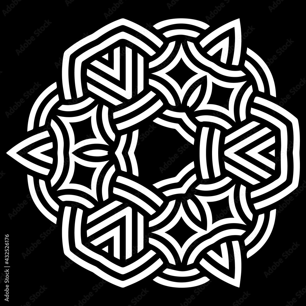 Ethnic isolated celtic pattern. Geometric black white element for ornament. Template for design, creativity, wallpaper, textiles, coloring. Ethnic isolated celtic pattern. Geometric black white element for ornament. Template for design, creativity, wallpaper, textiles, coloring.