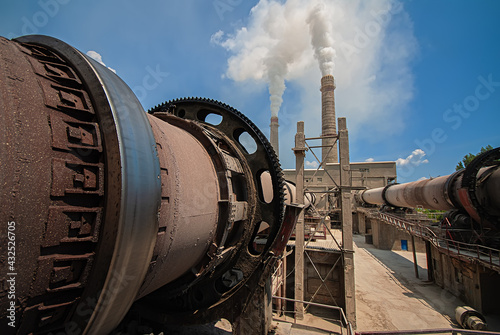 Bild auf Leinwand Pollution of the atmosphere and the environment by cement production in the production of cement
