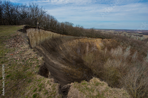 Photo Erosion of the hillside and pollution of the surrounding nature by human activities