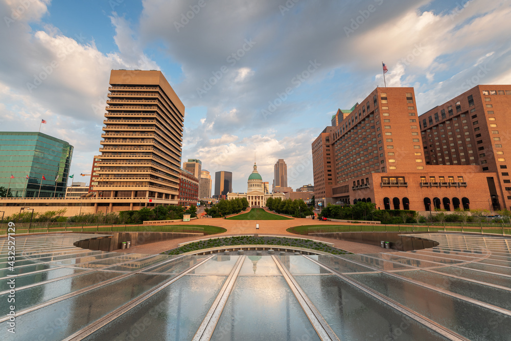 St. Louis, Missouri, USA Downtown cityscape and park in the morning. St. Louis, Missouri, USA Downtown cityscape and park in the morning.