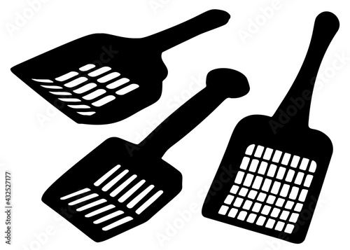 Cat litter scoops. Vector image.