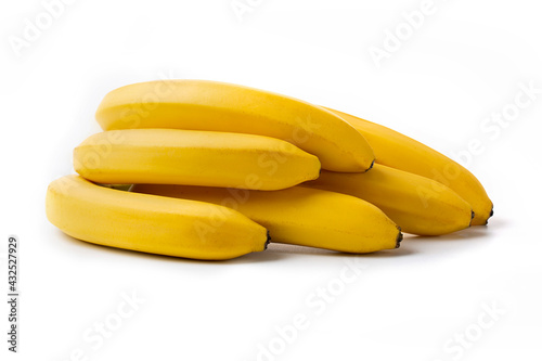 Yellow banana bunch isolated on a white background.