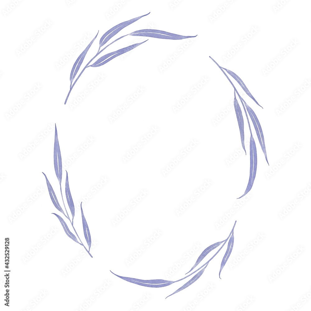 Illustration of a floral frame with long violet leaves for greeting cards, invitations, decoration Illustration of a floral frame with long violet leaves for greeting cards, invitations, decoration