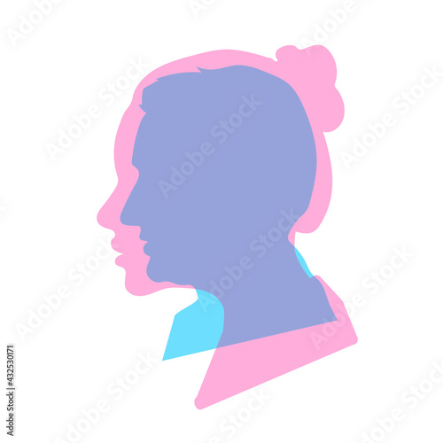Detailed woman face profile with man inside, transgender concept isolated on white