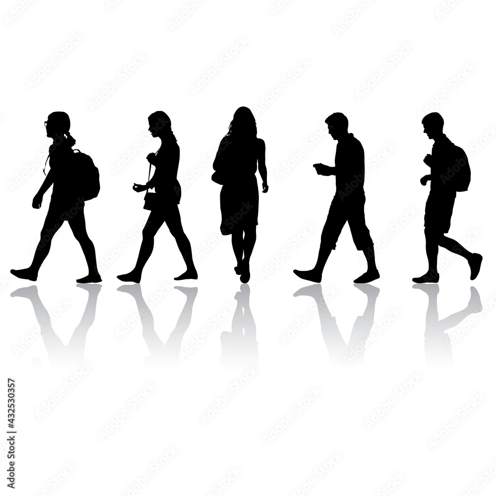 Silhouette Group of People Standing on White Background Silhouette Group of People Standing on White Background