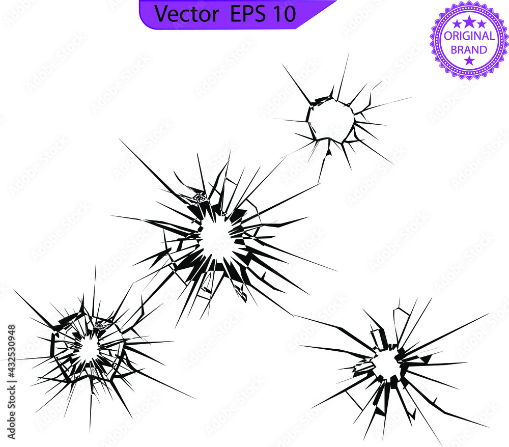 Broken glass, cracks, bullet marks on glass. High resolution. Texture glass with black hole. You can easy change colors or sizes. Broken glass, cracks, bullet marks on glass. High resolution. Texture glass with black hole. You can easy change colors or sizes.