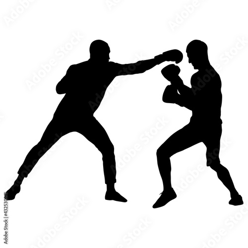 Black silhouette of an athlete boxer on a white background