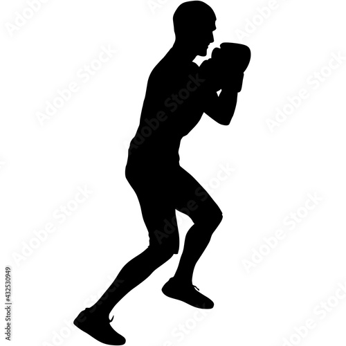 Black silhouette of an athlete boxer on a white background